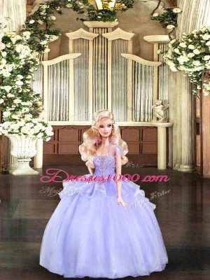 Lavender Strapless Lace Up Beading and Appliques Sweet 16 Dresses Sleeveless