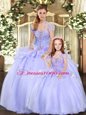 Lavender Strapless Lace Up Beading and Appliques Sweet 16 Dresses Sleeveless