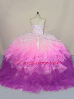 Custom Designed Multi-color Ball Gowns Sweetheart Sleeveless Tulle Brush Train Lace Up Beading and Ruffles Vestidos de Quinceanera