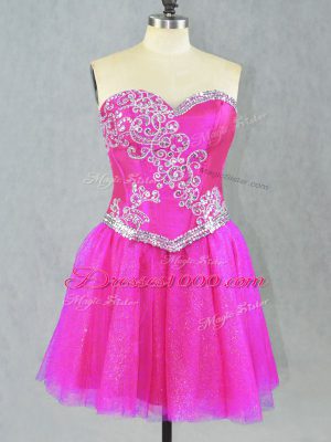 Custom Design Mini Length Fuchsia Homecoming Gowns Sweetheart Sleeveless Lace Up