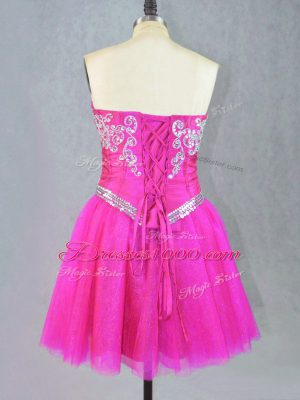 Custom Design Mini Length Fuchsia Homecoming Gowns Sweetheart Sleeveless Lace Up