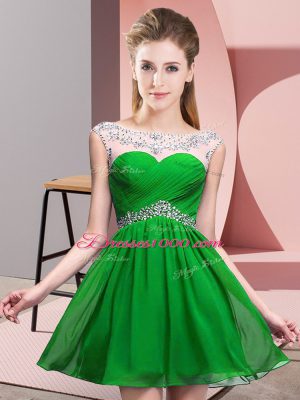 Green Cocktail Dress Prom and Party and Military Ball with Beading and Ruching Scoop Sleeveless Backless