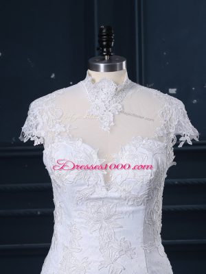 Mermaid Cap Sleeves White Wedding Dresses Court Train Clasp Handle