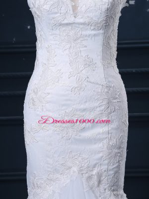 Mermaid Cap Sleeves White Wedding Dresses Court Train Clasp Handle