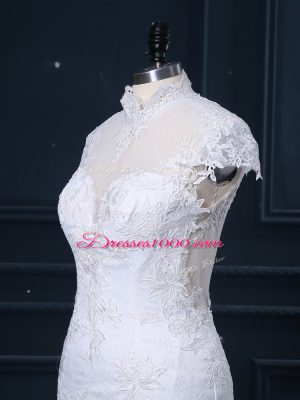 Mermaid Cap Sleeves White Wedding Dresses Court Train Clasp Handle