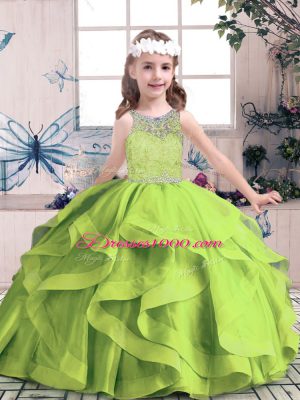 Ball Gowns Tulle Scoop Sleeveless Beading and Ruffles Floor Length Zipper Pageant Gowns For Girls
