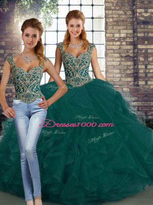 Sexy Straps Sleeveless Tulle Sweet 16 Dresses Beading and Ruffles Lace Up
