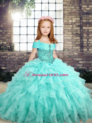 Classical Organza Sleeveless Floor Length Little Girls Pageant Dress Wholesale and Beading and Ruffles