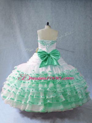 Fashion Apple Green Sleeveless Floor Length Embroidery and Ruffled Layers Lace Up Quince Ball Gowns