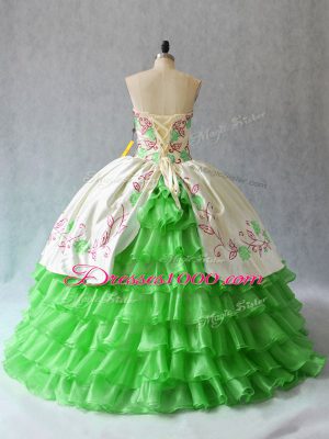 Embroidery and Ruffled Layers Vestidos de Quinceanera Lace Up Sleeveless Floor Length