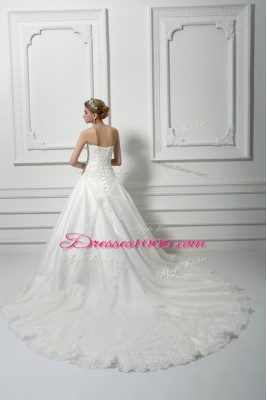 Shining Sweetheart Sleeveless Tulle Wedding Gown Beading and Lace Court Train Lace Up