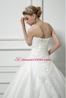 Shining Sweetheart Sleeveless Tulle Wedding Gown Beading and Lace Court Train Lace Up