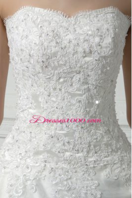 Shining Sweetheart Sleeveless Tulle Wedding Gown Beading and Lace Court Train Lace Up