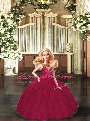 Ruching Quinceanera Dress Burgundy Lace Up Sleeveless Floor Length