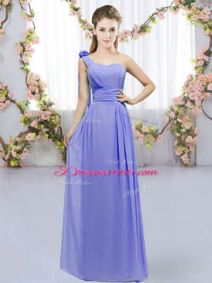 Admirable Lavender Lace Up Wedding Guest Dresses Hand Made Flower Sleeveless Floor Length