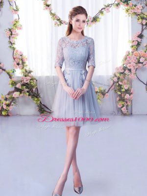 Wonderful Mini Length Empire Half Sleeves Grey Bridesmaid Dress Lace Up