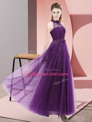 Perfect Sleeveless Lace Up Floor Length Beading and Appliques Vestidos de Damas