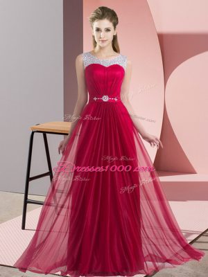 Deluxe Floor Length Lace Up Wedding Guest Dresses Wine Red for Wedding Party with Beading and Belt