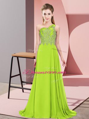 Noble Sleeveless Floor Length Beading Side Zipper Formal Dresses with Yellow Green