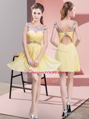 Luxurious Yellow Backless Scoop Beading and Ruching Party Dress for Toddlers Chiffon Sleeveless