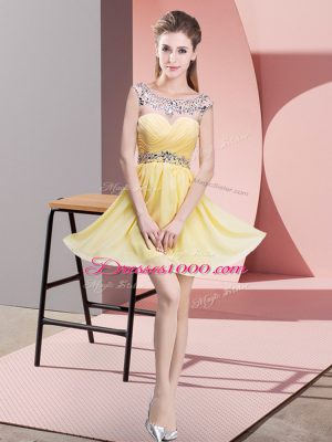 Luxurious Yellow Backless Scoop Beading and Ruching Party Dress for Toddlers Chiffon Sleeveless