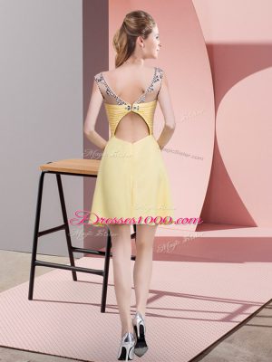 Luxurious Yellow Backless Scoop Beading and Ruching Party Dress for Toddlers Chiffon Sleeveless