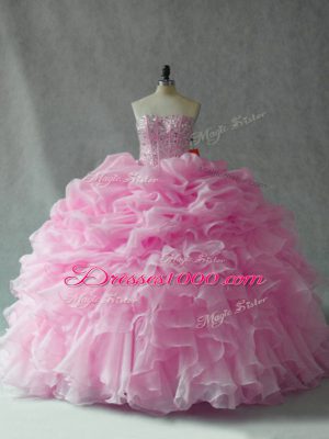 Sleeveless Brush Train Beading and Ruffles and Pick Ups Lace Up Quinceanera Gowns