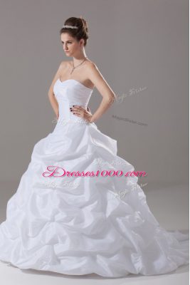 Ball Gowns Sleeveless White Wedding Dress Brush Train Lace Up