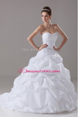 Ball Gowns Sleeveless White Wedding Dress Brush Train Lace Up