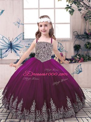 Eggplant Purple Sleeveless Beading and Embroidery Floor Length Child Pageant Dress