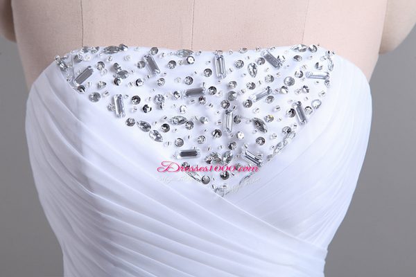 Attractive Sleeveless Organza High Low Zipper Wedding Gowns in White with Beading and Ruffles