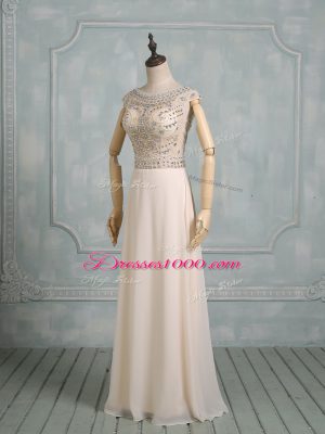 Chiffon Cap Sleeves Floor Length Wedding Dress and Beading