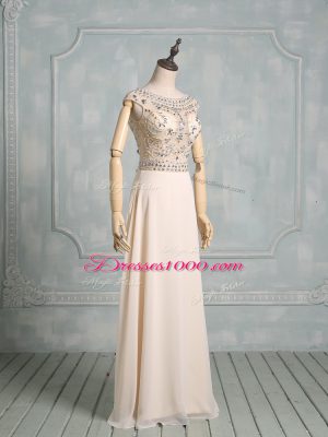 Chiffon Cap Sleeves Floor Length Wedding Dress and Beading