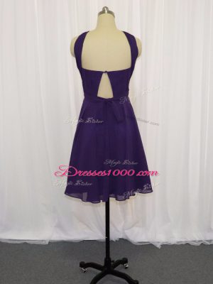 Knee Length Purple Chiffon Sleeveless Ruching