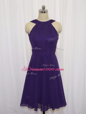 Knee Length Purple Chiffon Sleeveless Ruching