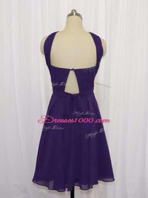 Knee Length Purple Chiffon Sleeveless Ruching