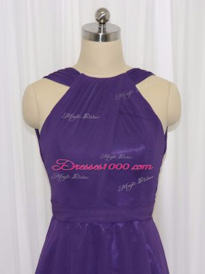 Knee Length Purple Chiffon Sleeveless Ruching