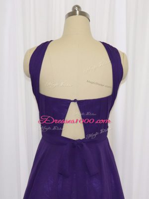 Knee Length Purple Chiffon Sleeveless Ruching