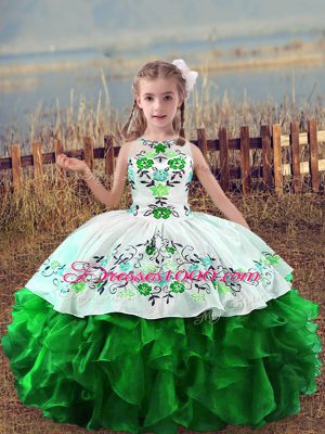 Top Selling Floor Length Lace Up Party Dress Wholesale Green for Wedding Party with Embroidery and Ruffles