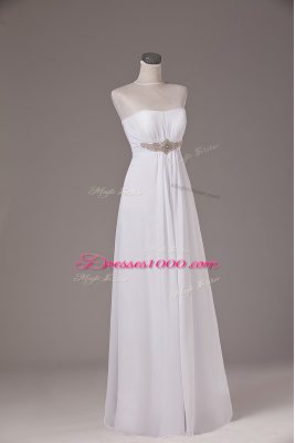 Captivating White Empire Beading Wedding Dresses Lace Up Chiffon Sleeveless Floor Length