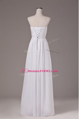 Captivating White Empire Beading Wedding Dresses Lace Up Chiffon Sleeveless Floor Length