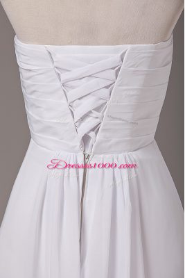 Captivating White Empire Beading Wedding Dresses Lace Up Chiffon Sleeveless Floor Length