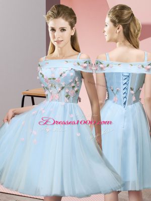 Admirable Short Sleeves Lace Up Knee Length Appliques Quinceanera Court of Honor Dress