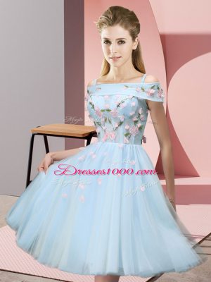 Admirable Short Sleeves Lace Up Knee Length Appliques Quinceanera Court of Honor Dress