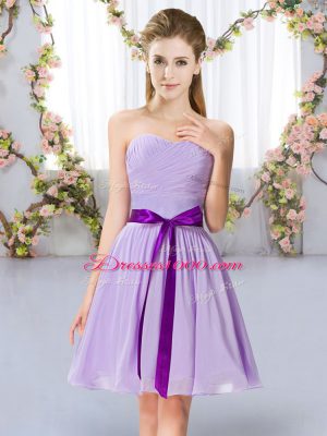 Hot Selling Lavender Sleeveless Mini Length Belt Lace Up Quinceanera Court Dresses