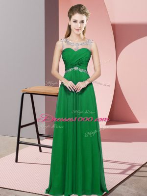 Free and Easy Green Chiffon Backless Pageant Dress for Teens Sleeveless Floor Length Beading