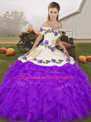 Classical Embroidery and Ruffles Quinceanera Dress Purple Lace Up Sleeveless Floor Length