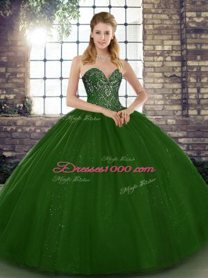 Green Sweetheart Lace Up Beading Ball Gown Prom Dress Sleeveless