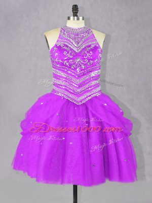 Customized Fuchsia Sleeveless Beading Mini Length Teens Party Dress