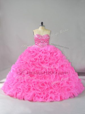 Hot Pink Sweetheart Neckline Beading and Ruffles Quinceanera Dress Sleeveless Lace Up